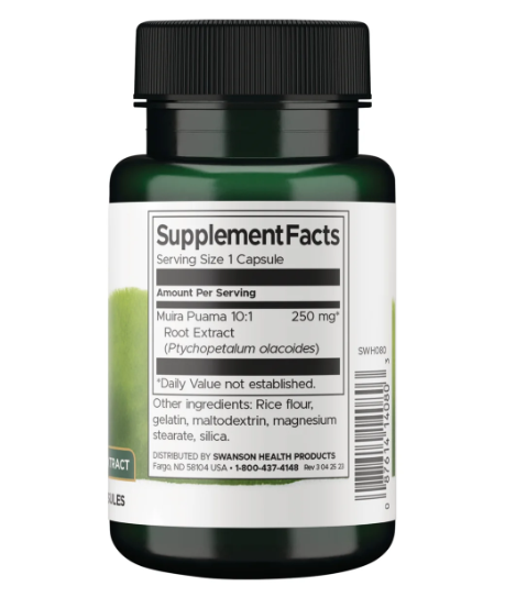 Swanson Muira Puama 250 mg | 60 Cápsulas · Vitalidad y Energía Masculina