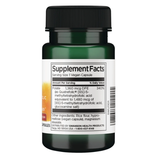 Swanson Folato 5-MTHF Forma Activa | 30 Cápsulas · Ácido Fólico Bioactivo