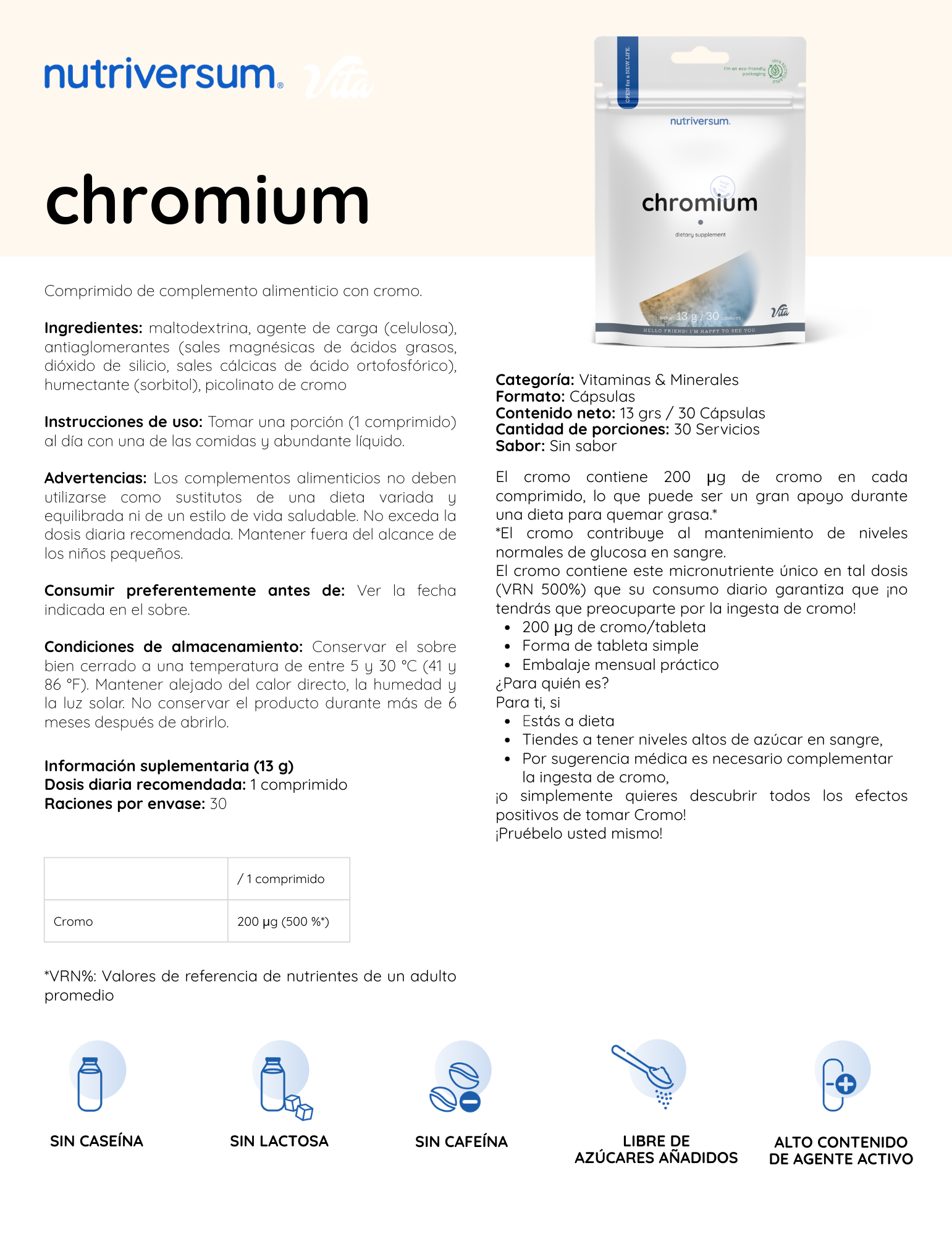 Chromium - Nutriversum - 13g / 30 Cápsulas