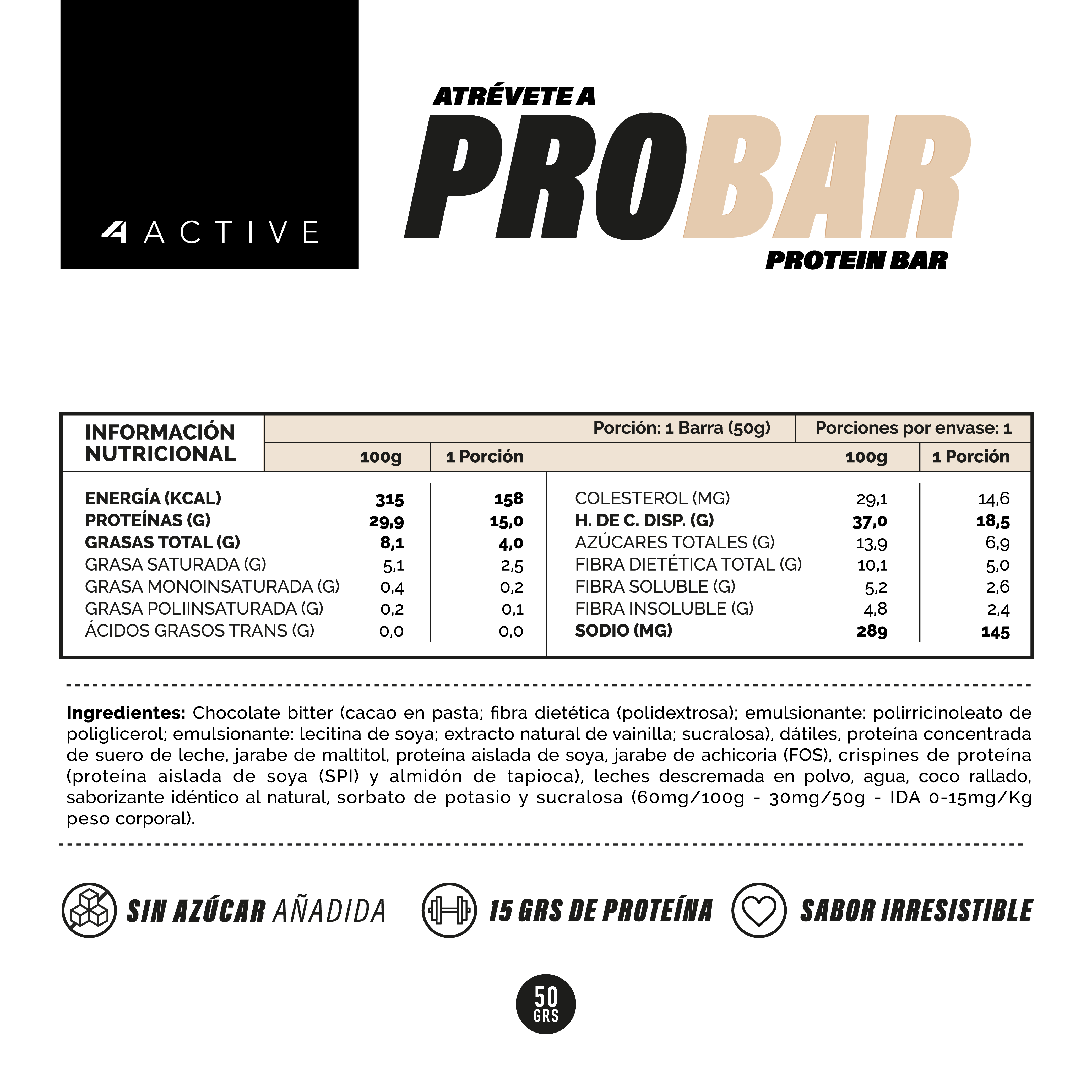 4active Probar Protein Bar 50G - 16 Unidades