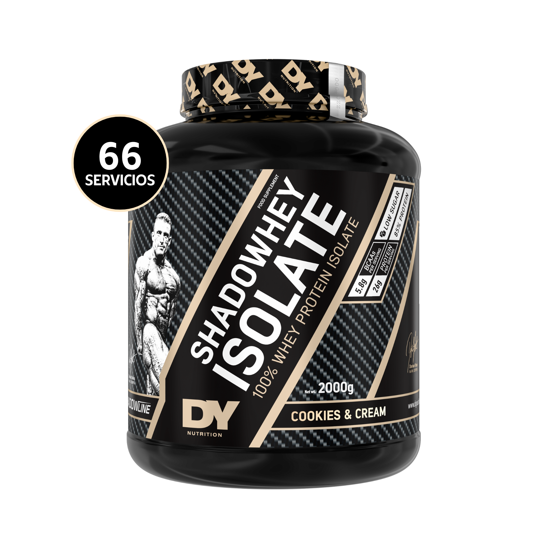 Dynutrition ShadoWhey Isolate Dorian Yates 2 kg | 66 Servicios · 26g Proteína · Bajo en Carbos