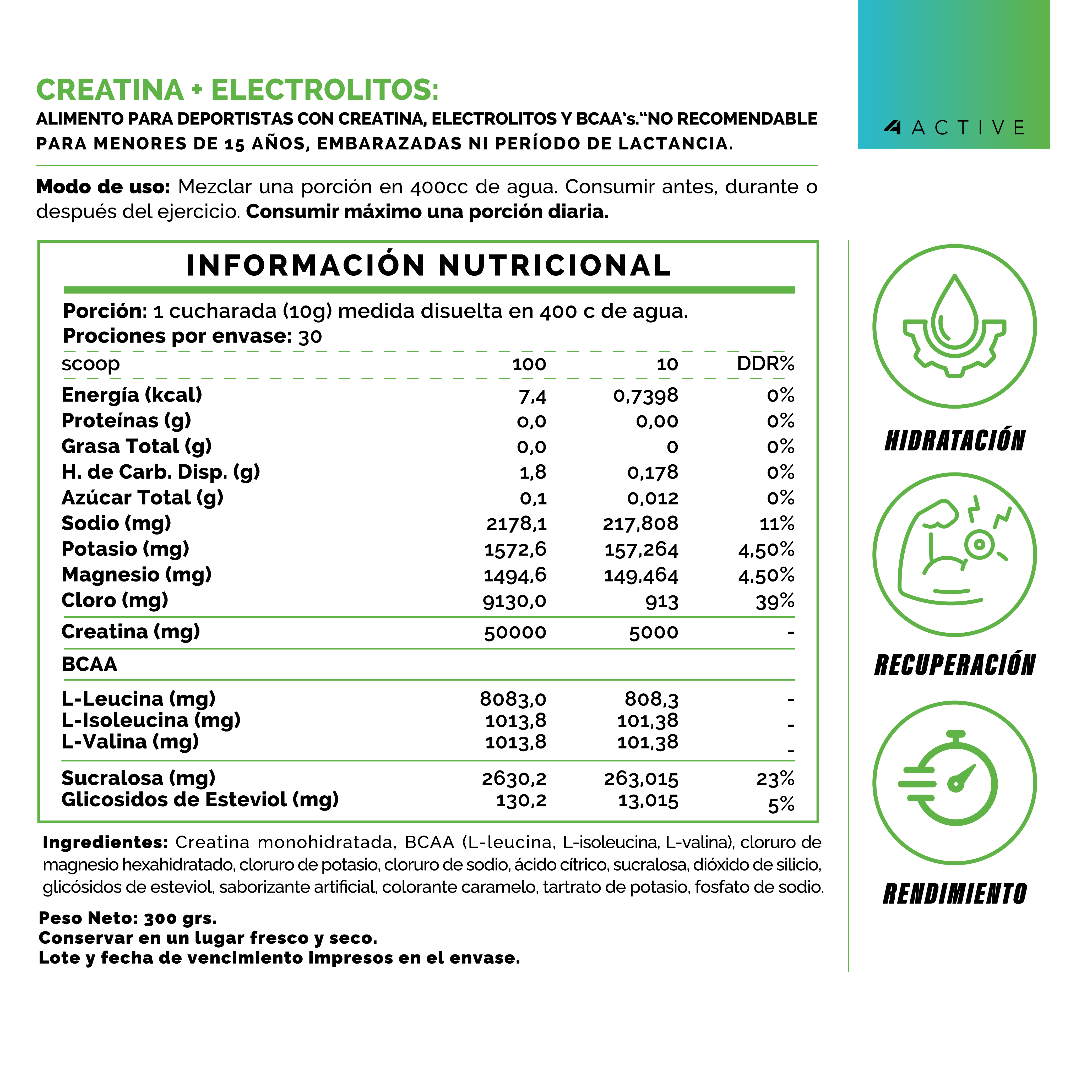 4active Creatine + Electrolytes 300 Grs
