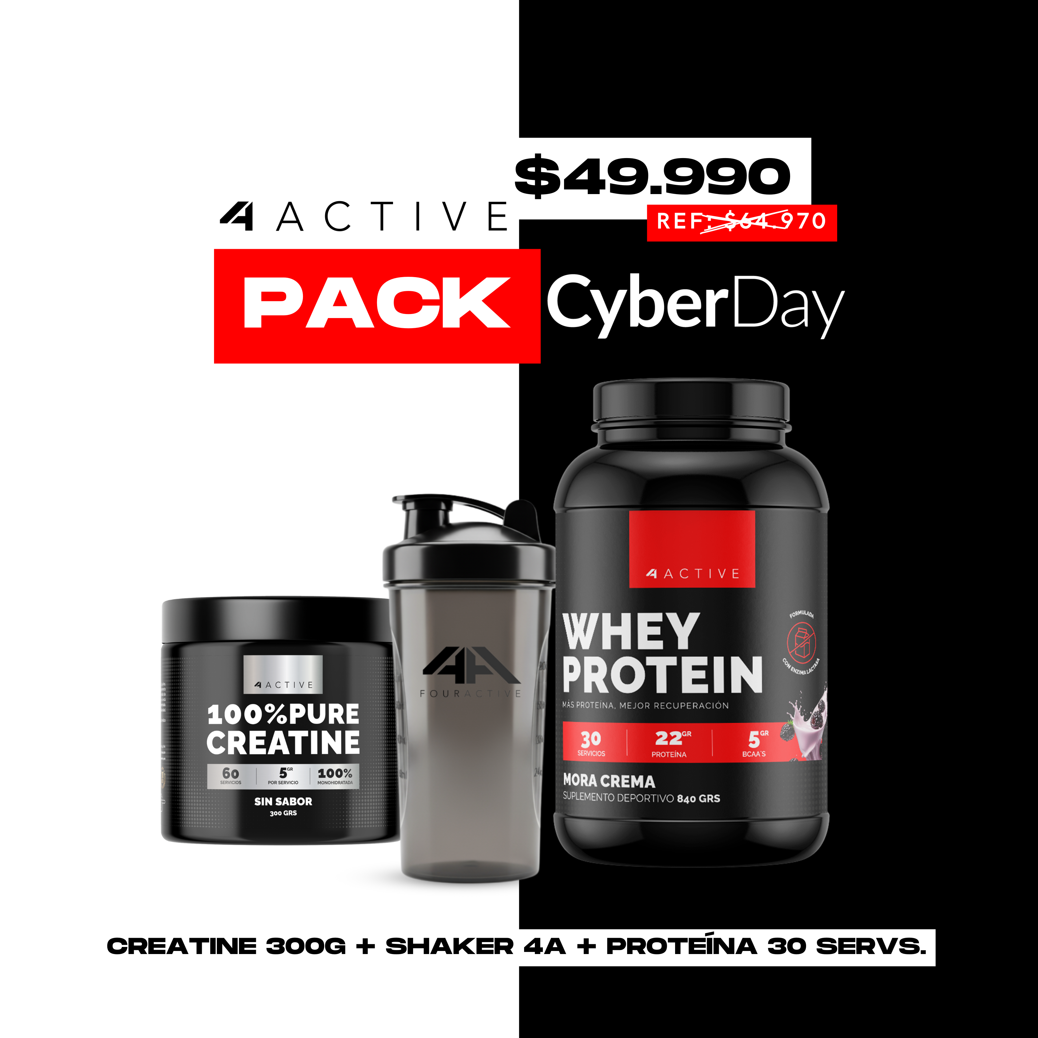 Pack 4Active | Proteína + Creatina + Shaker -  Rendimiento · Energía · Bienestar