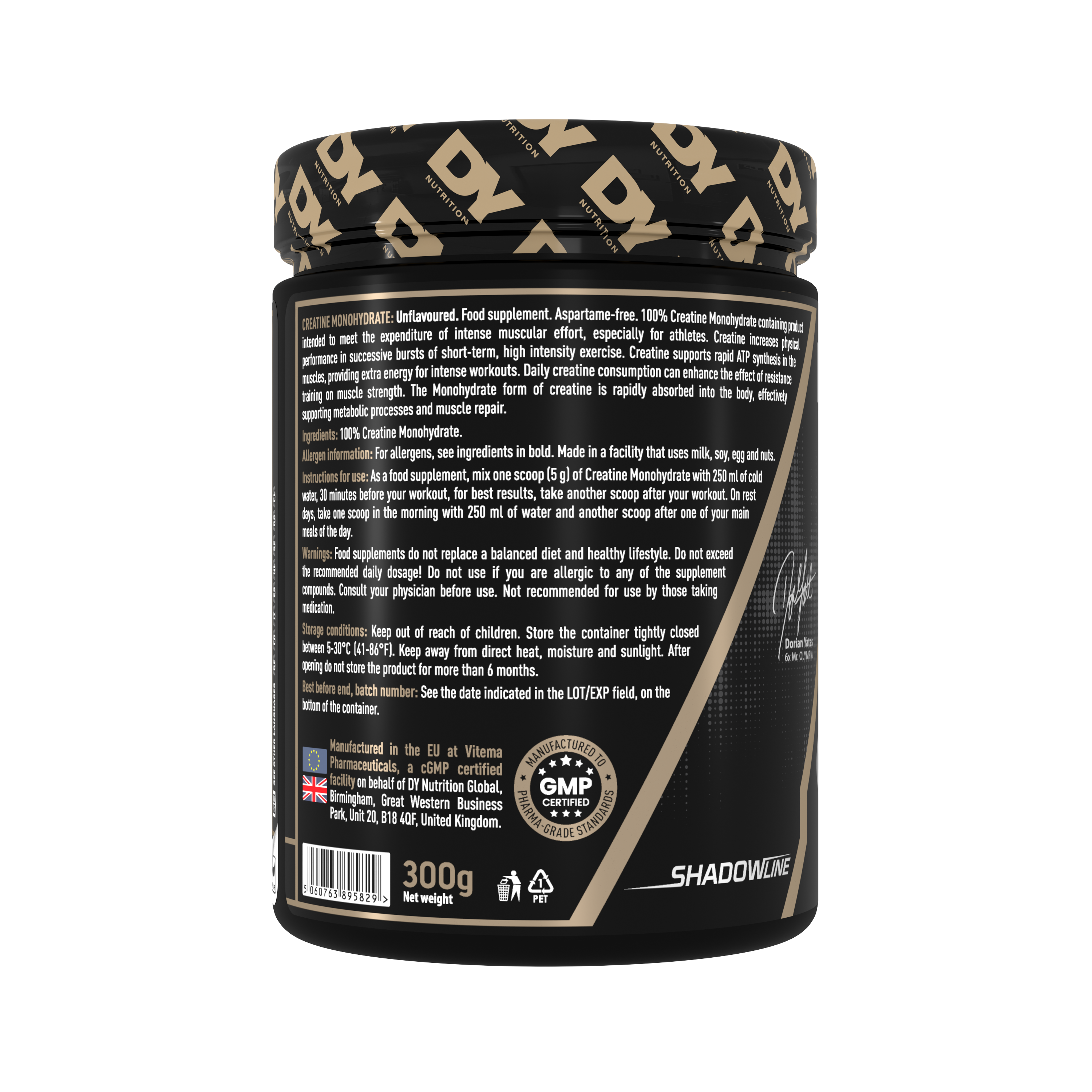 Dynutrition Creatine Shadow Monohydrate Dorian Yates 300 g | 60 Servicios · 5g por Toma