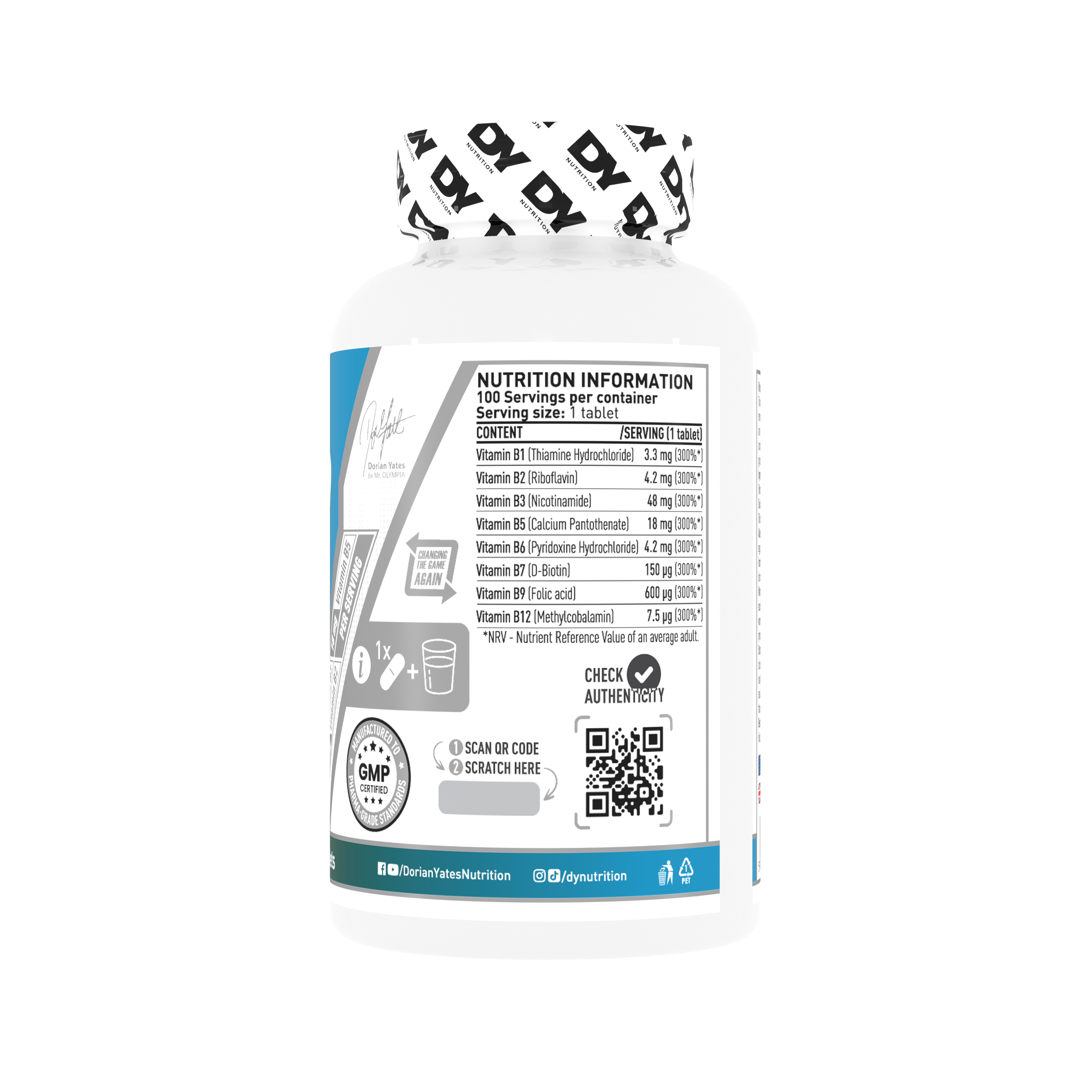 Dynutrition Vitamina B Complex Dorian Yates | 100 Tabletas · Energía y Sistema Nervioso