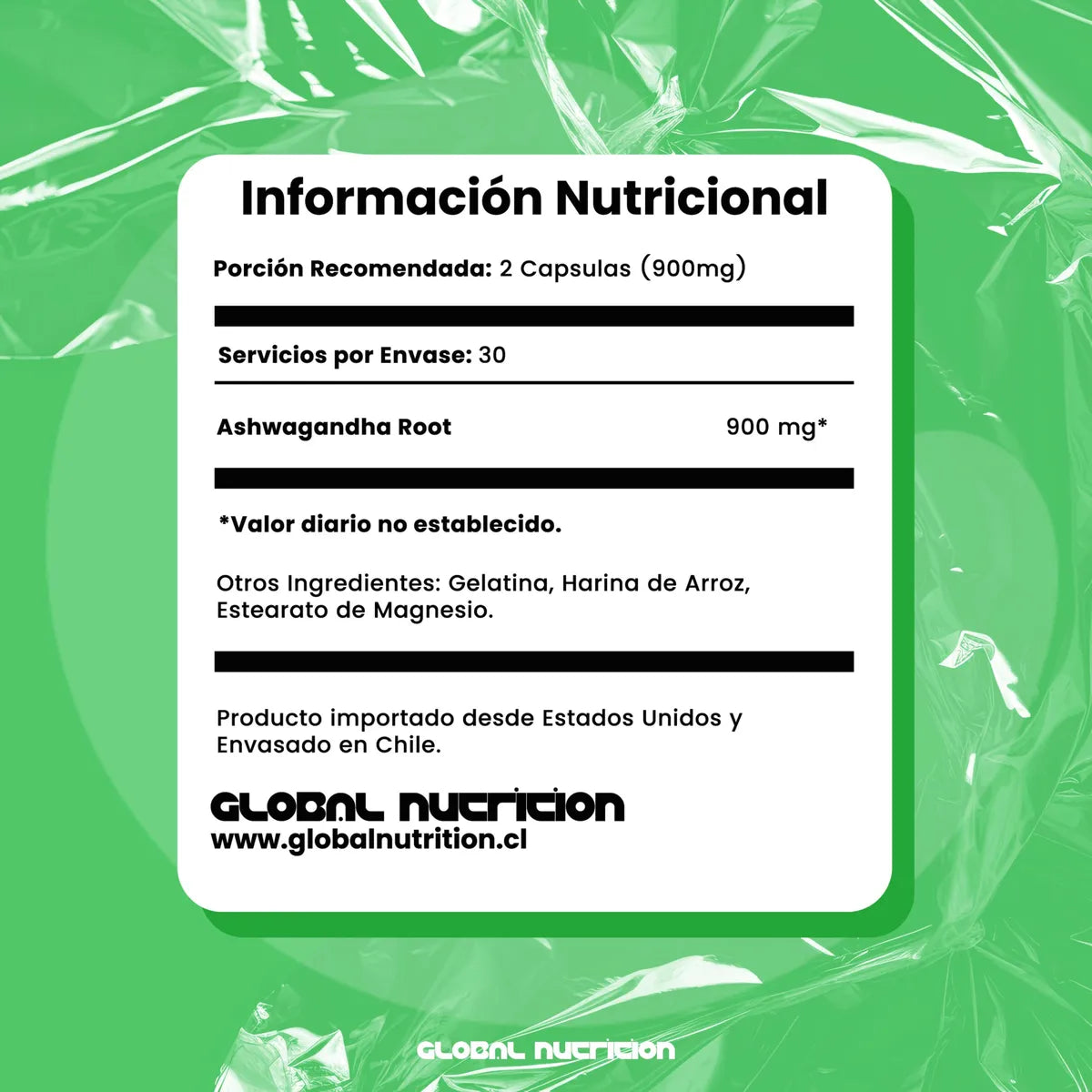 Global Nutrition Ashwagandha Full Spectrum 450 mg | 60 Cápsulas · Anti-Estrés y Energía