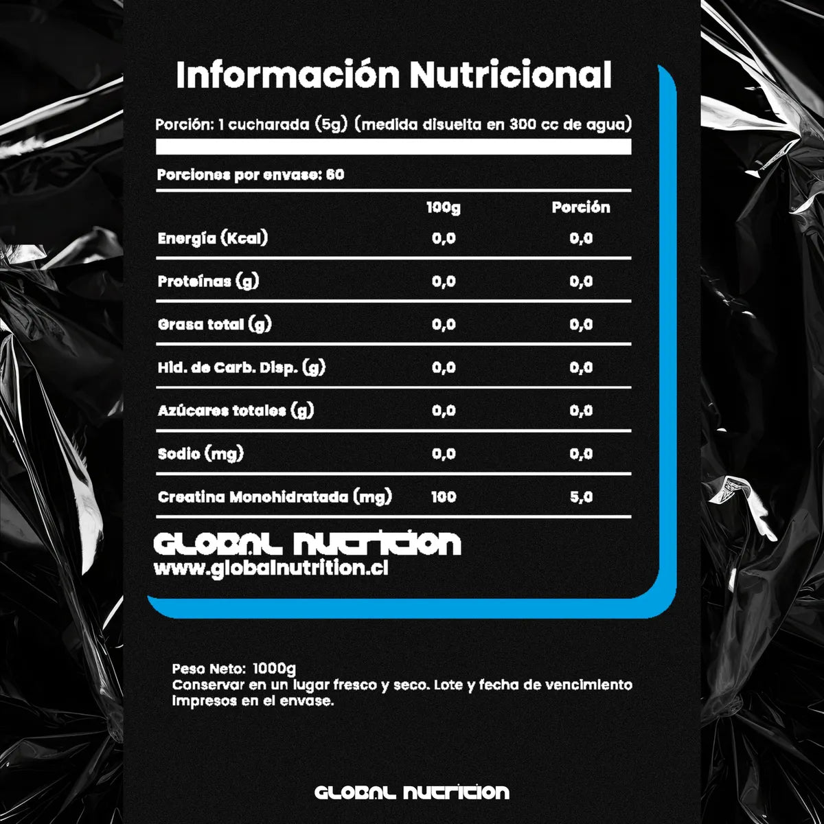 Creatina 100% Monohydrate 1 KG 200 Servicios Global Nutrition