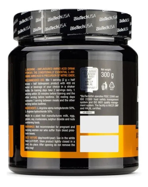 BioTechUSA L-Arginina Óxido Nítrico 300 g | Pump Muscular y Vasodilatación