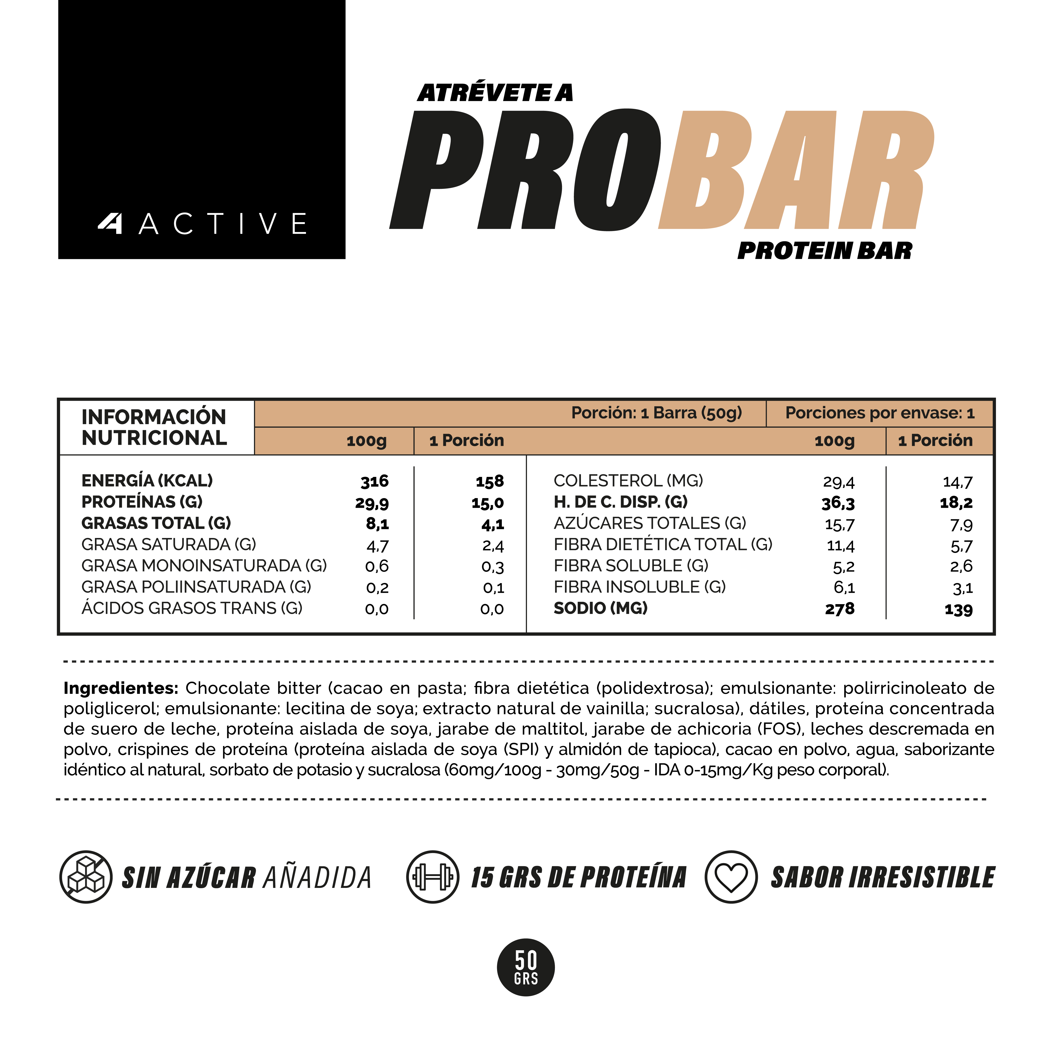 4active Probar Protein Bar 50G - 16 Unidades