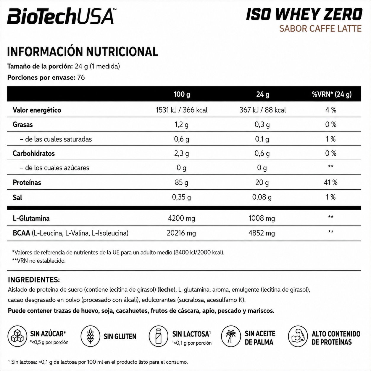 BioTechUSA Iso Whey Zero 1816 g | 72 Servicios · Whey Isolate · Sin Azúcar y Gluten