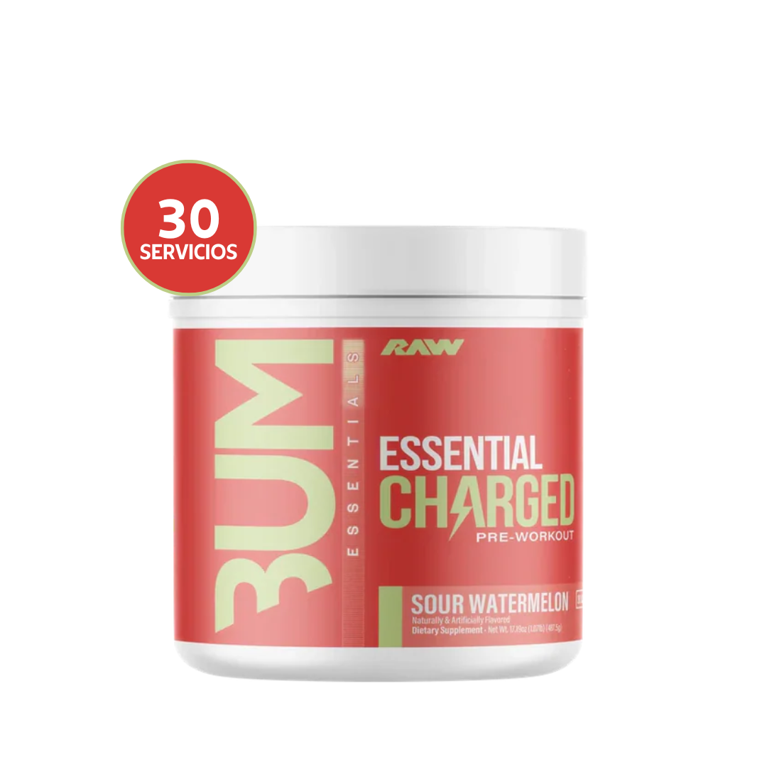 RAW Nutrition Essential Pre-Workout Charged 30 Servicios | Energía Extrema, Enfoque y Máximo Rendimiento