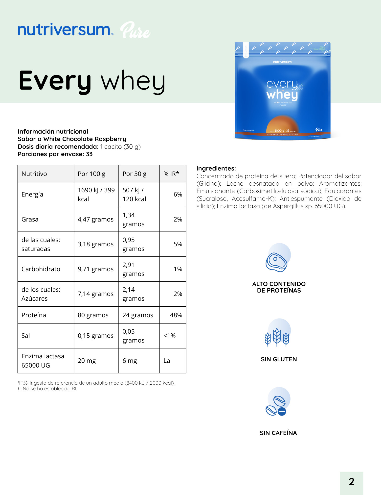 Proteína Every Whey Nutriversum 1000g 33 Servicios