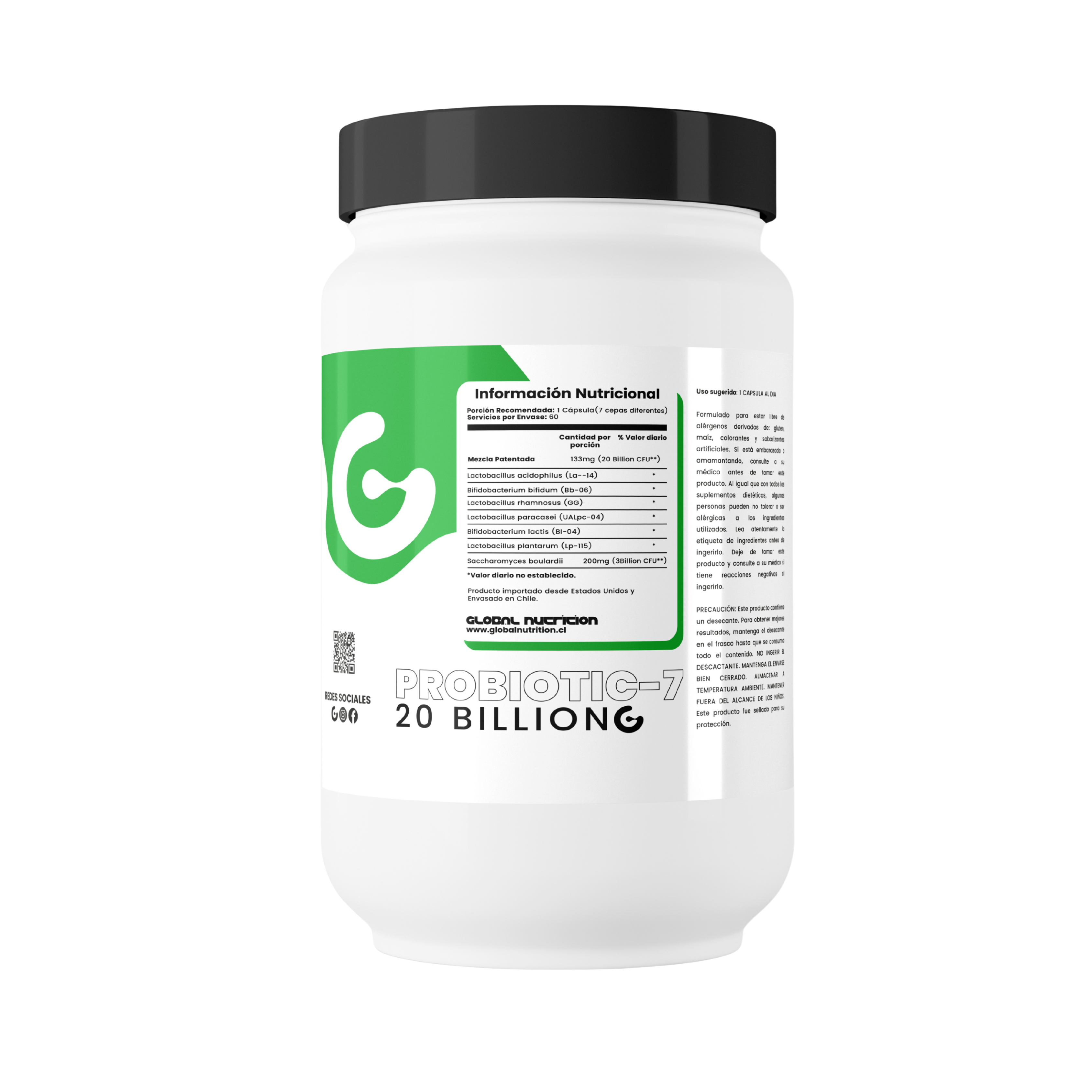 Probiótico Premium 20 Billion - 7 Cepas Activas - 60 Caps - Global Nutrition