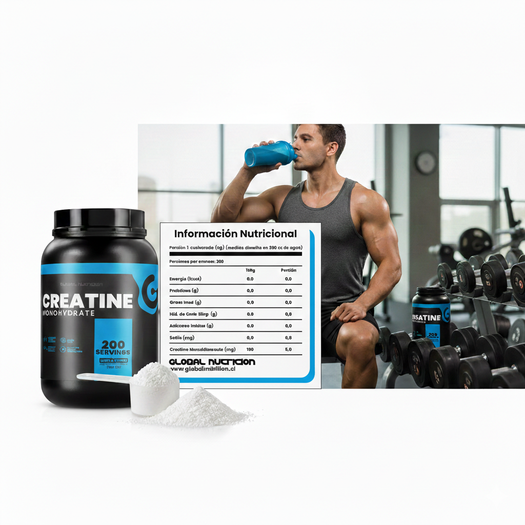 Global Nutrition Creatina Monohidratada 100% Pura 1 kg | 200 Servicios · 5g por Toma