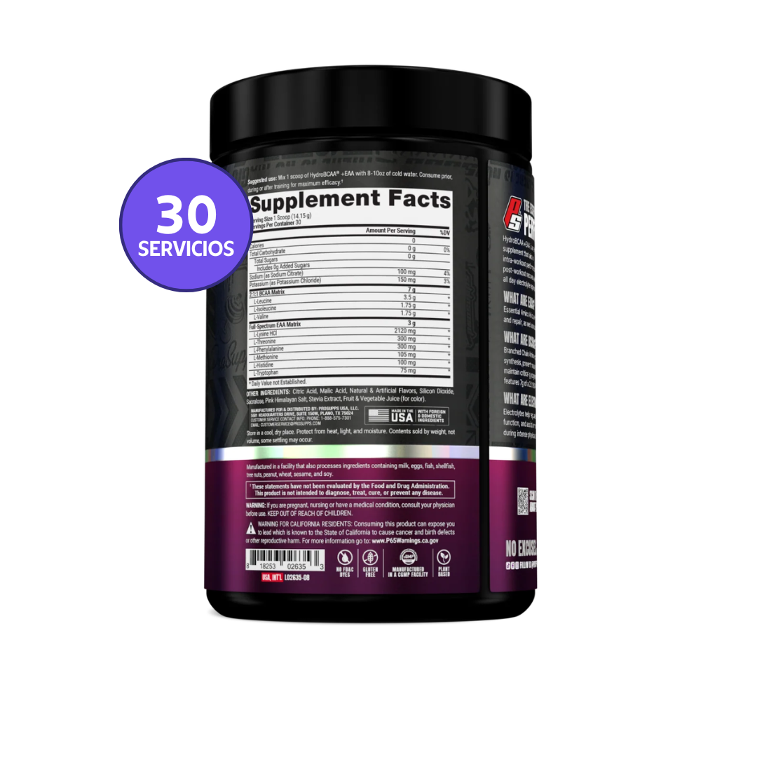 ProSupps HydroBCAA + EAA | 30 Servicios · Aminoácidos Ramificados · Hidratación