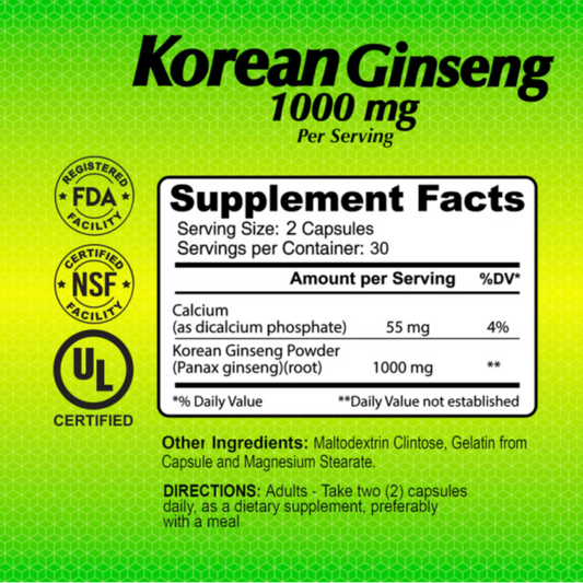 Alfa Vitamins Korean Ginseng 1000 mg 60 Caps