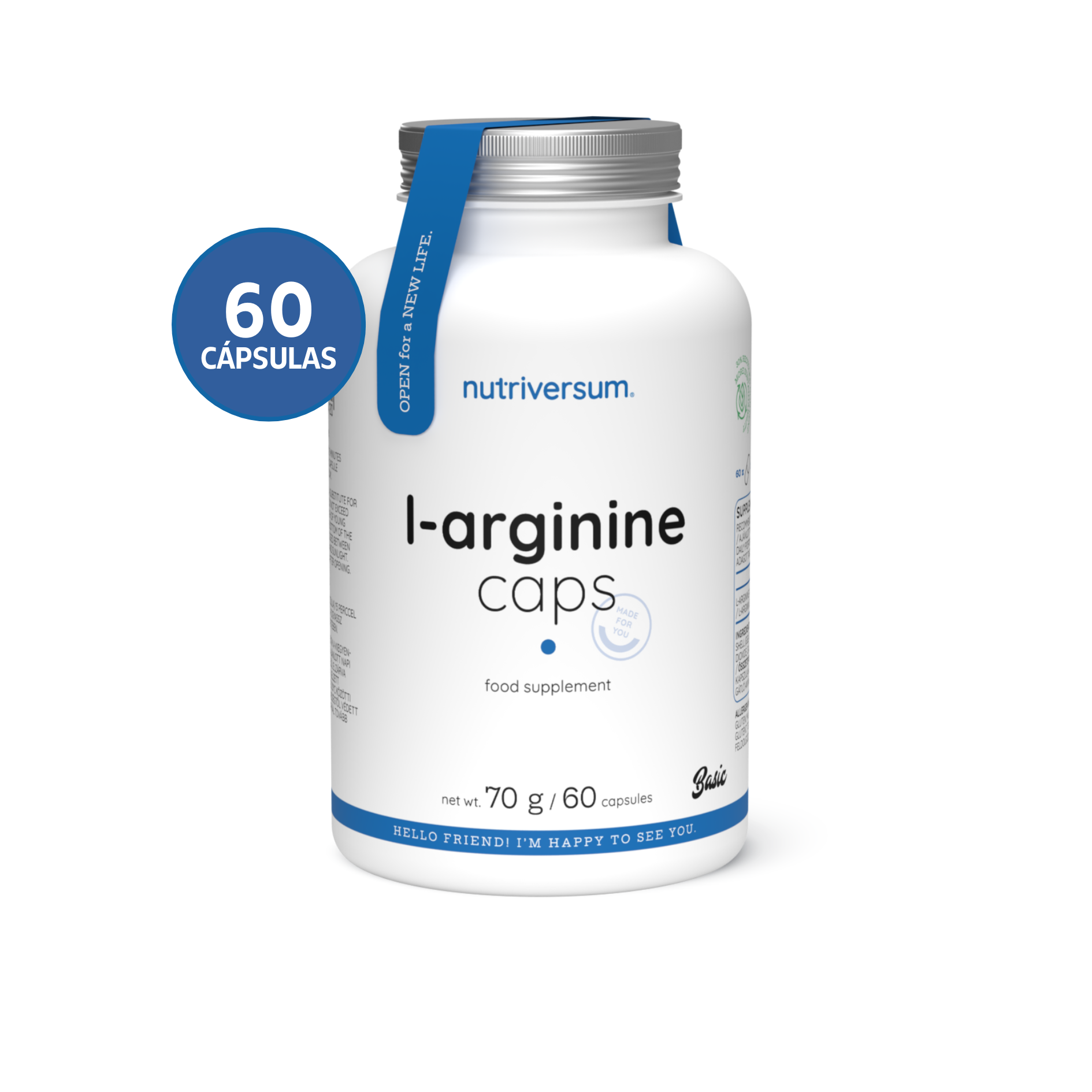 L-Arginine Caps - Nutriversum - 70g / 60 Cápsulas