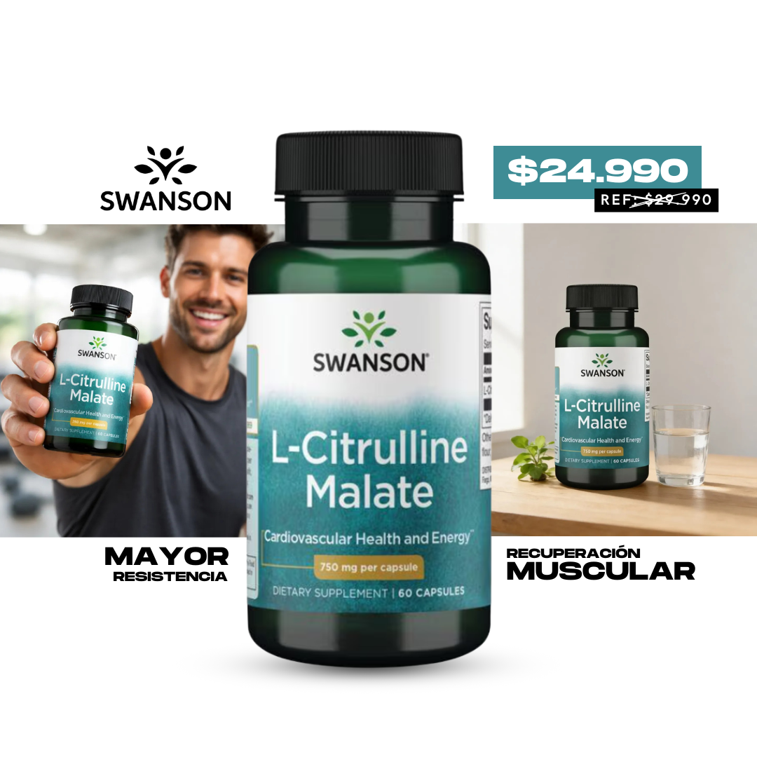 Swanson L-Citrulina Malato 750 mg | 60 Cápsulas · Pump Muscular y Resistencia