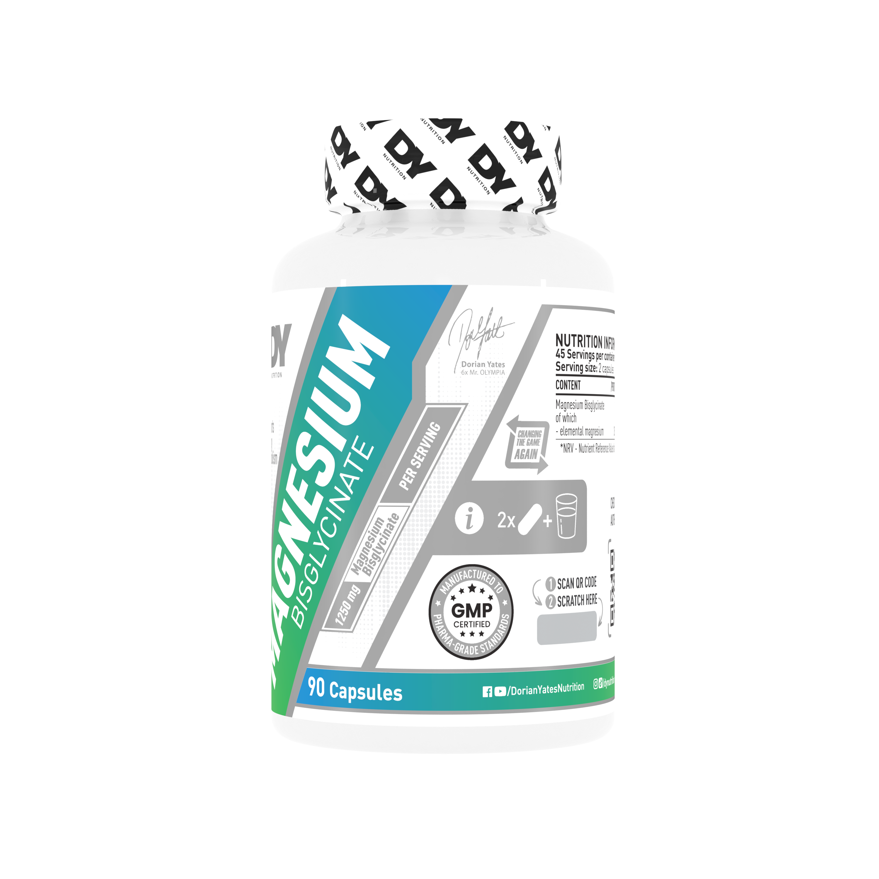 Dynutrition Magnesio Bisglicinato Dorian Yates | 90 Cápsulas Veganas · Alta Absorción