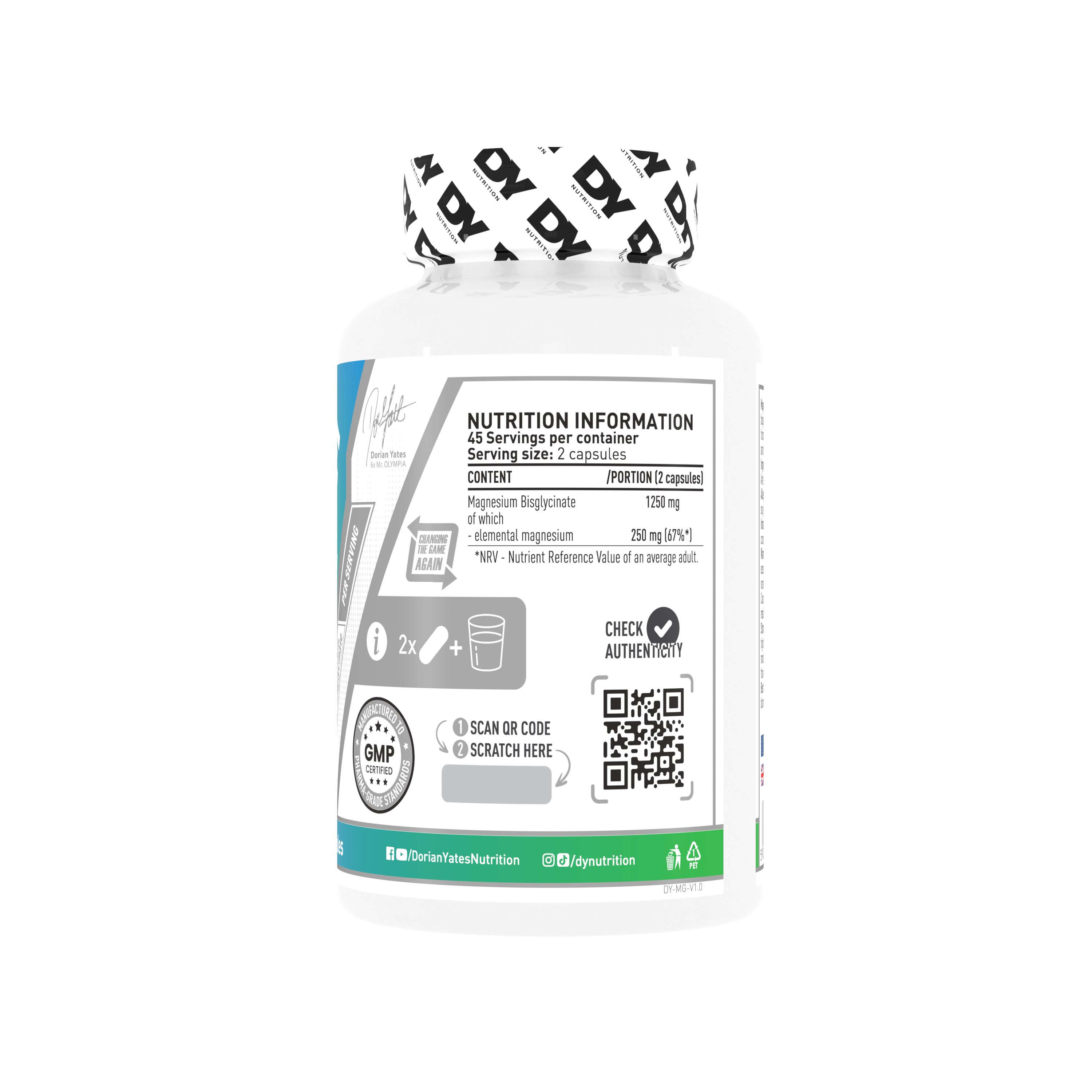 Dynutrition Magnesio Bisglicinato Dorian Yates | 90 Cápsulas Veganas · Alta Absorción