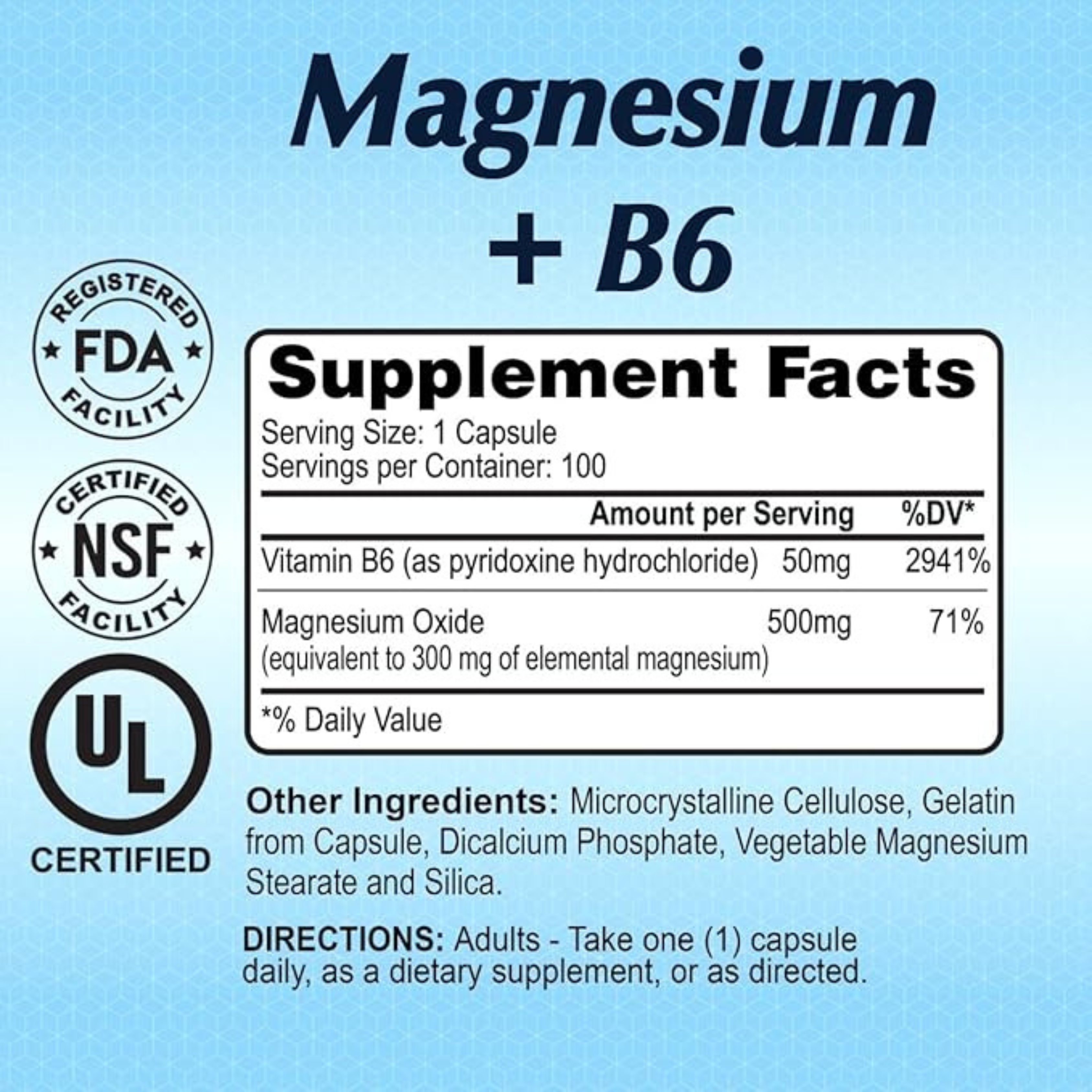 Alfa Vitamins Magnesium + B6 500 Mg 100 Caps