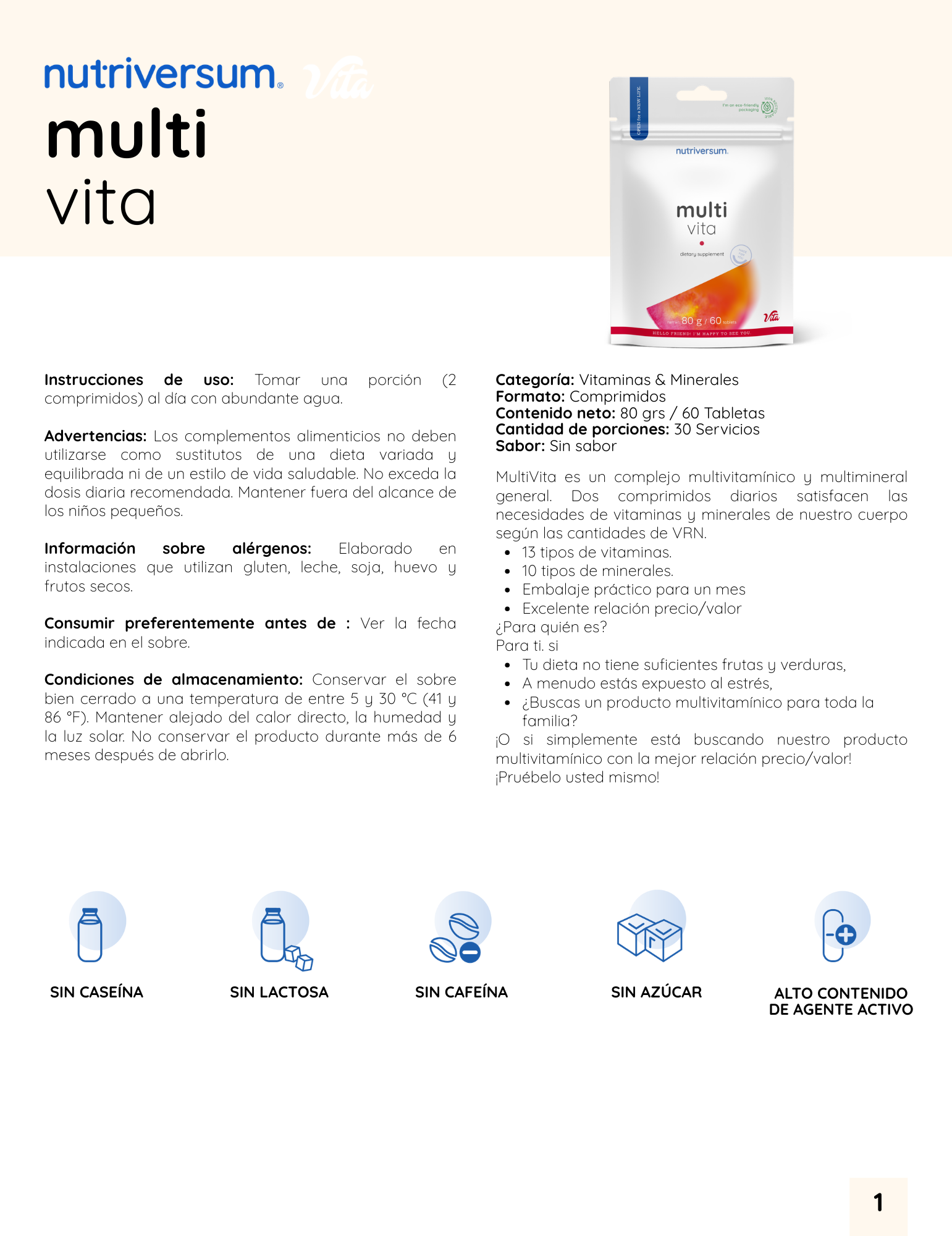 Multi Vita Nutriversum - 80g / 60 Tabletas