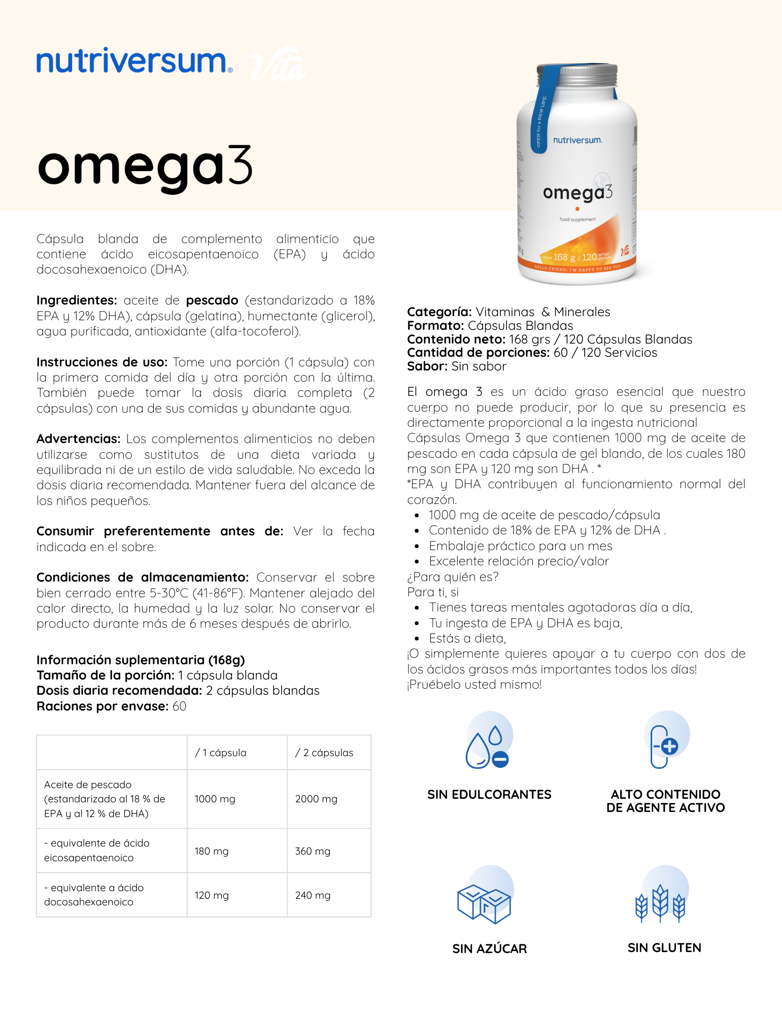 Nutriversum Omega 3 60 Softgels | EPA + DHA · Salud Cardiovascular y Cerebral