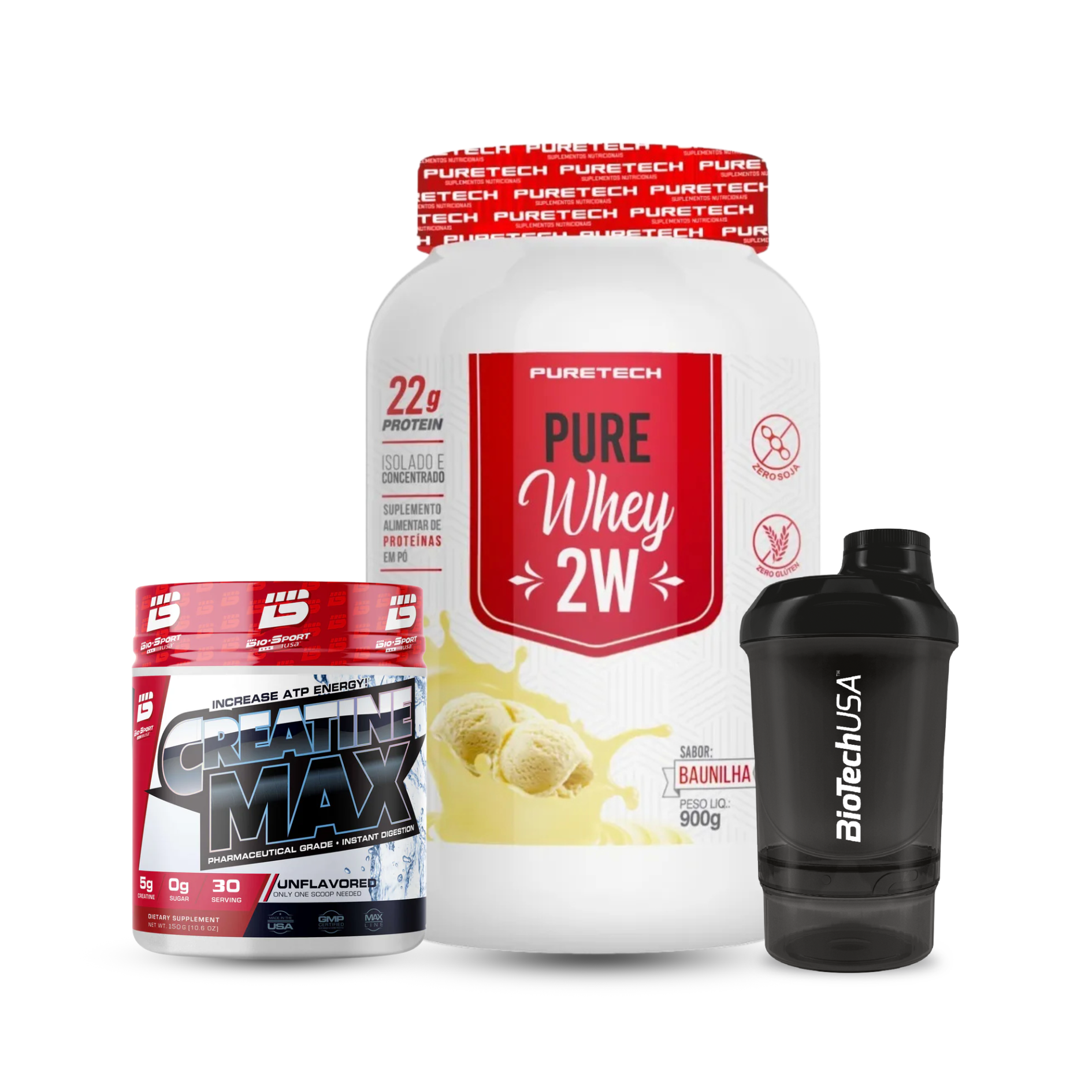 PACK Proteína 100% Pure Whey ISO + Creatina + Shaker