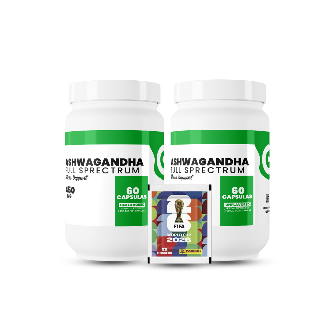 Pack 2 Ashwagandha Full Spectrum 450mg Global Nutrition + Regalo 1 Sobre Mundial 2026