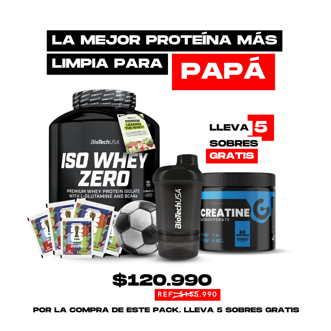Pack Iso Whey Zero BiotechUSA + Creatina Monohidratada 300g Global Nutrition + Shaker 300ml + 5 Sobres Mundial 2026 | Proteína y Creatina para Ganancia Muscular