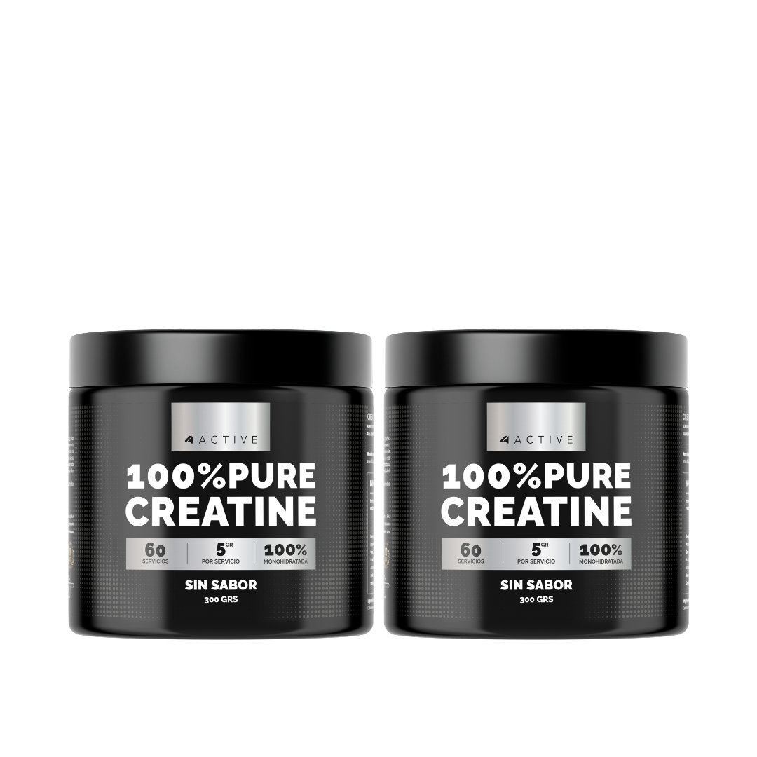 Pack 2x Creatina Monohidratada 300g 60 Servicios 4Active | Fuerza · Rendimiento · Recuperación