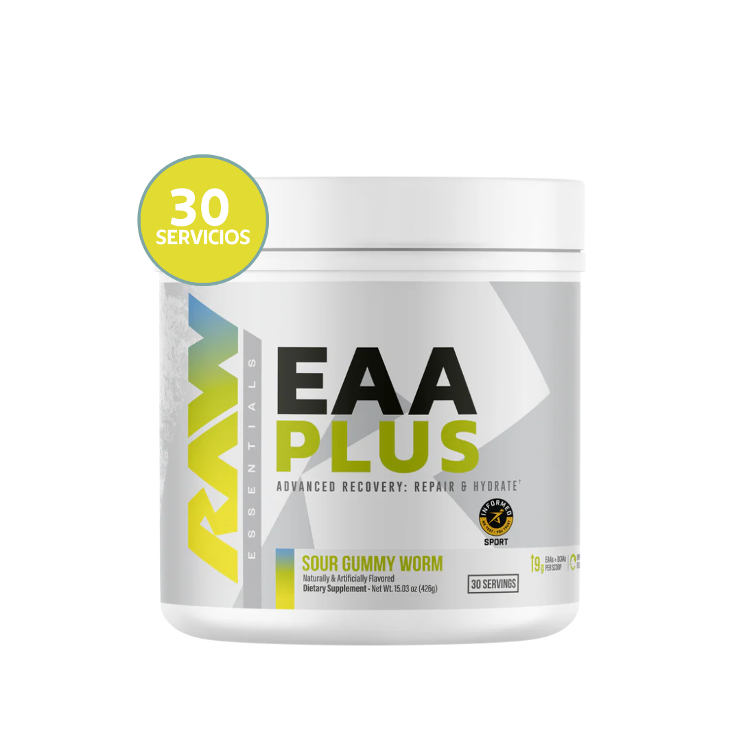 RAW Nutrition EAAs Plus | 30 Servicios · Aminoácidos Esenciales · Recuperación y Rendimiento