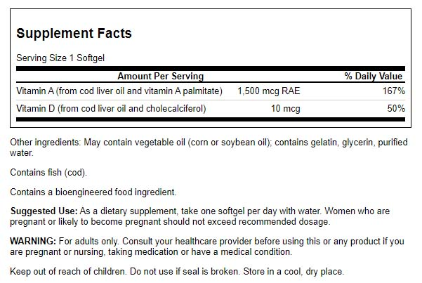 Swanson Vitaminas A + D | 250 Softgels · Salud Visual, Ósea e Inmune