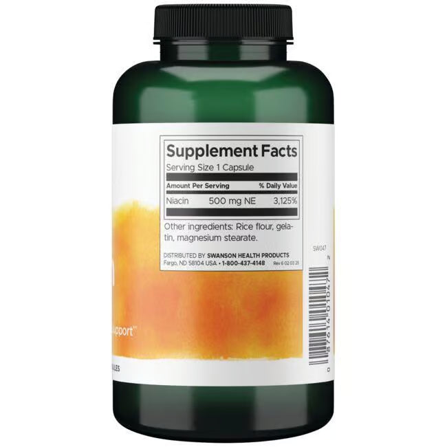 Niacin Swanson vitamina B3 500 mg 250 Cápsulas