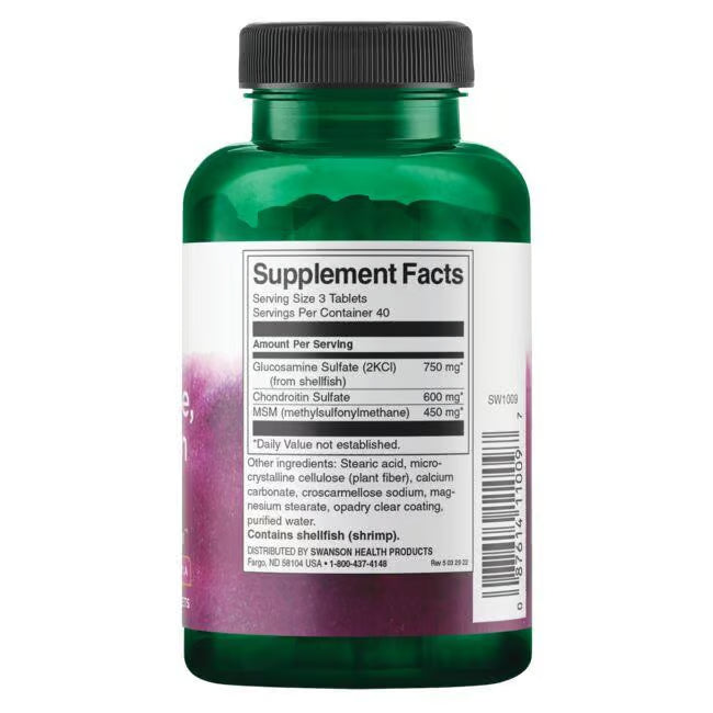 Swanson Glucosamina + Condroitina + MSM 3 en 1 | 120 Tabletas · Articulaciones Triple