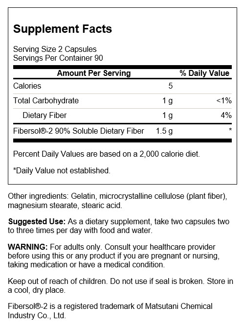 Swanson Bio Fiber Fibra Soluble 750 mg | 180 Cápsulas · Tránsito Intestinal y Saciedad