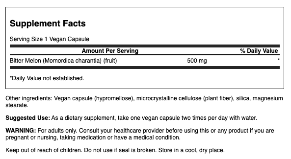Swanson Bitter Melon Melón Amargo Full Spectrum 500 mg | 60 Cápsulas · Glucosa