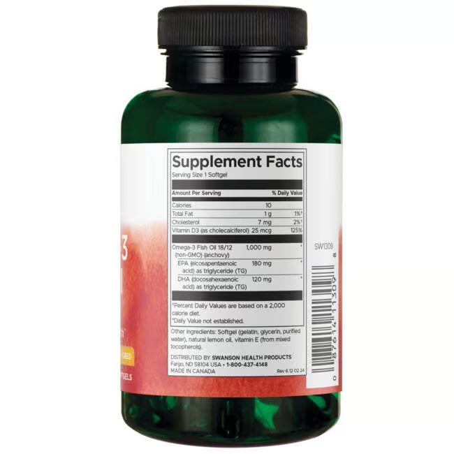 Swanson Omega 3 + Vitamina D 1.000 mg | 60 Softgels · Cardiovascular y Huesos