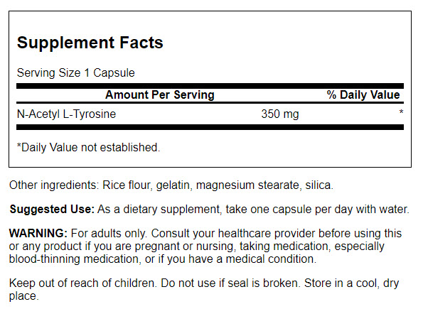 Swanson N-Acetil L-Tirosina 350 mg | 60 Cápsulas · Concentración y Estado de Ánimo