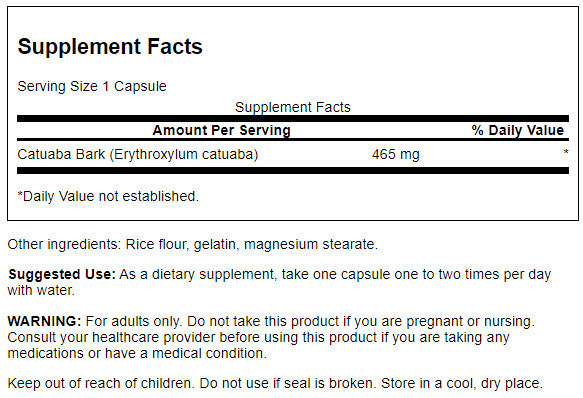 Swanson Full Spectrum Catuaba Bark 465mg 60 Capsulas - Suplemento Natural de Energía y Vitalidad