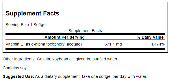 Swanson Vitamina E-1000 IU | 100 Softgels · Antioxidante Alta Potencia