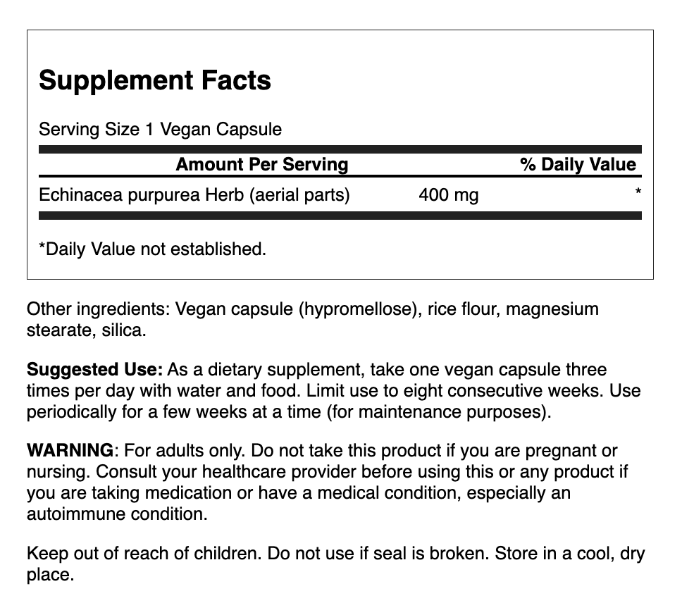 Swanson Equinácea 400 mg | 180 Cápsulas Veganas · Inmunidad Familiar
