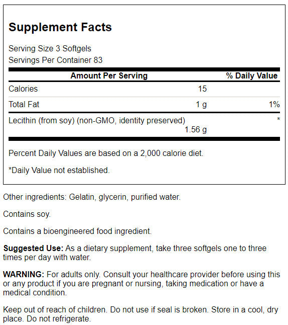 Swanson Lecithin Non-GMO 520mg 250 Softgels | Lecitina