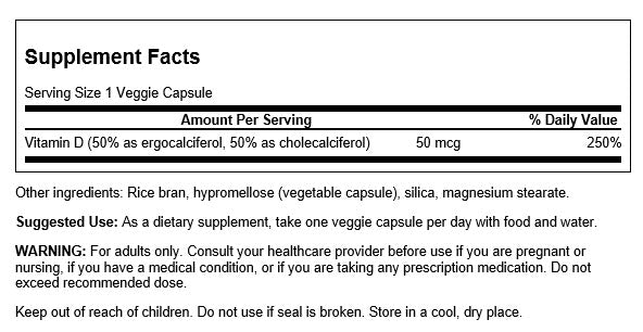 Swanson Vitamin D2 & D3 Complex 2.000 IU | Complejo de Vitamina D2 + D3 – 60 Cápsulas Veganas