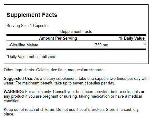 Swanson L-Citrulina Malato 750 mg | 60 Cápsulas · Pump Muscular y Resistencia
