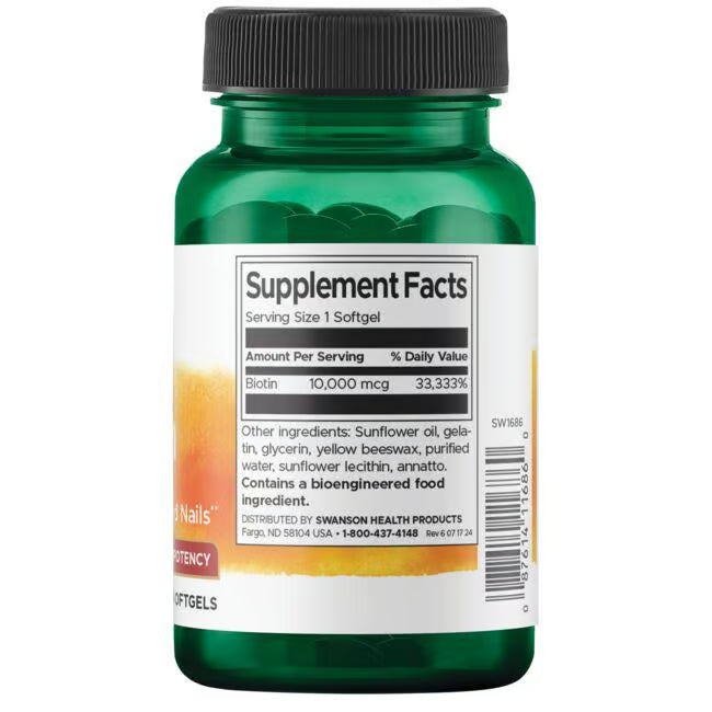 Swanson Biotina Alta Potencia 10.000 mcg | 60 Softgels · Cabello, Piel y Uñas