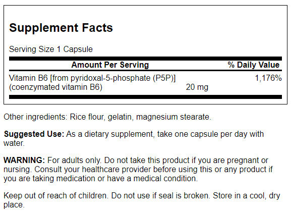 LIQUIDACIÓN - Swanson P-5-P Vitamina B6 Activa 20 mg | 60 Cápsulas · Sistema Nervioso