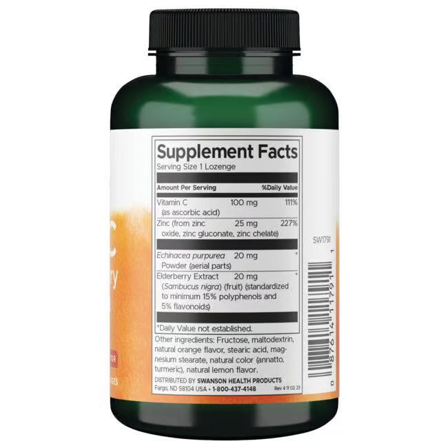 Zinc & Vitamina C with Elderberrry & Echinacea Swanson 200 Pastillas