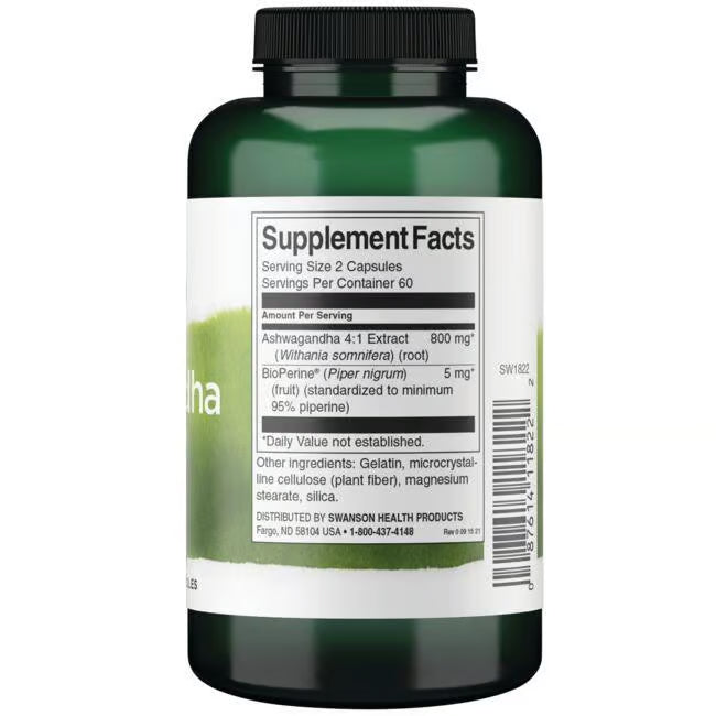 Swanson Ashwagandha + Pimienta Negra (BioPerine) | 450 mg · 120 Cápsulas · Anti-Estrés