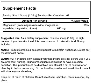 Swanson Triple Magnesium Complex 400 mg | Magnesio en Polvo 8 oz